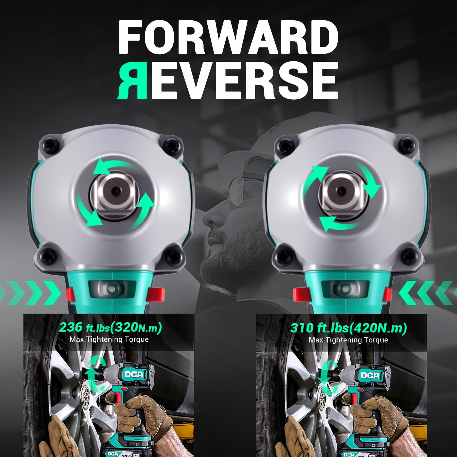 DCA 20V Brushless Impact Wrench with 4.0Ah Battery, 1/2 Inch Hog Ring Cordless Impact Gun, 235 Ft-lbs High Torque, 4-Mode Power Wrench for Automotive and DIY