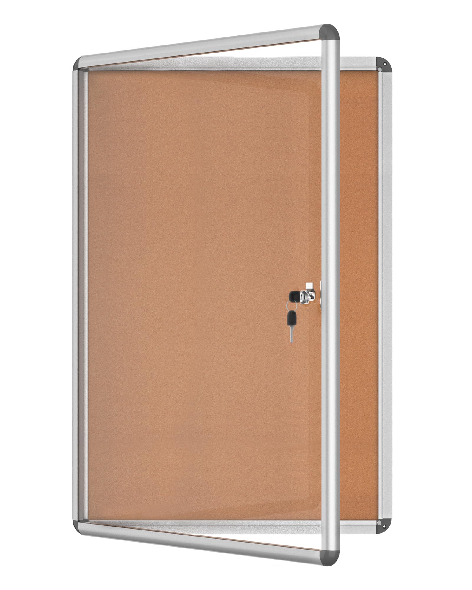 Mifuro 36"x24" Enclosed Bulletin Board, Lockable Weather-Resistant Aluminum Cork Noticeboard for School & Office, Silver Frame w/Cork