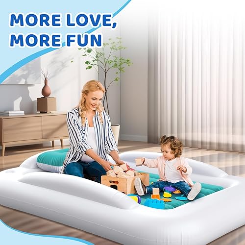 Miniatura 36 de Cama inflable de viaje para niños pequeños, cama portátil de 60 pulgadas para viajes con lados de seguridad, acogedor juego de colchón de aire