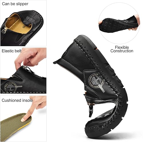 Miniatura 3 de Shaire Zapatos casuales de cuero sin cordones para hombre, zapatos cómodos y transpirables para caminar para hombres