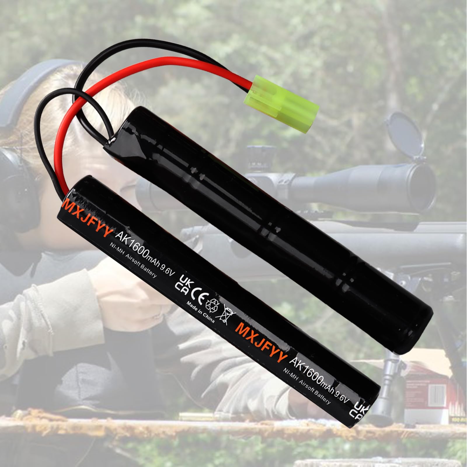 Lot de 2 Batteries Airsoft NiMH 9,6 V 1600 mAh, Batterie Papillon Rechargeable 8 S Nunchuck pour Airsoft