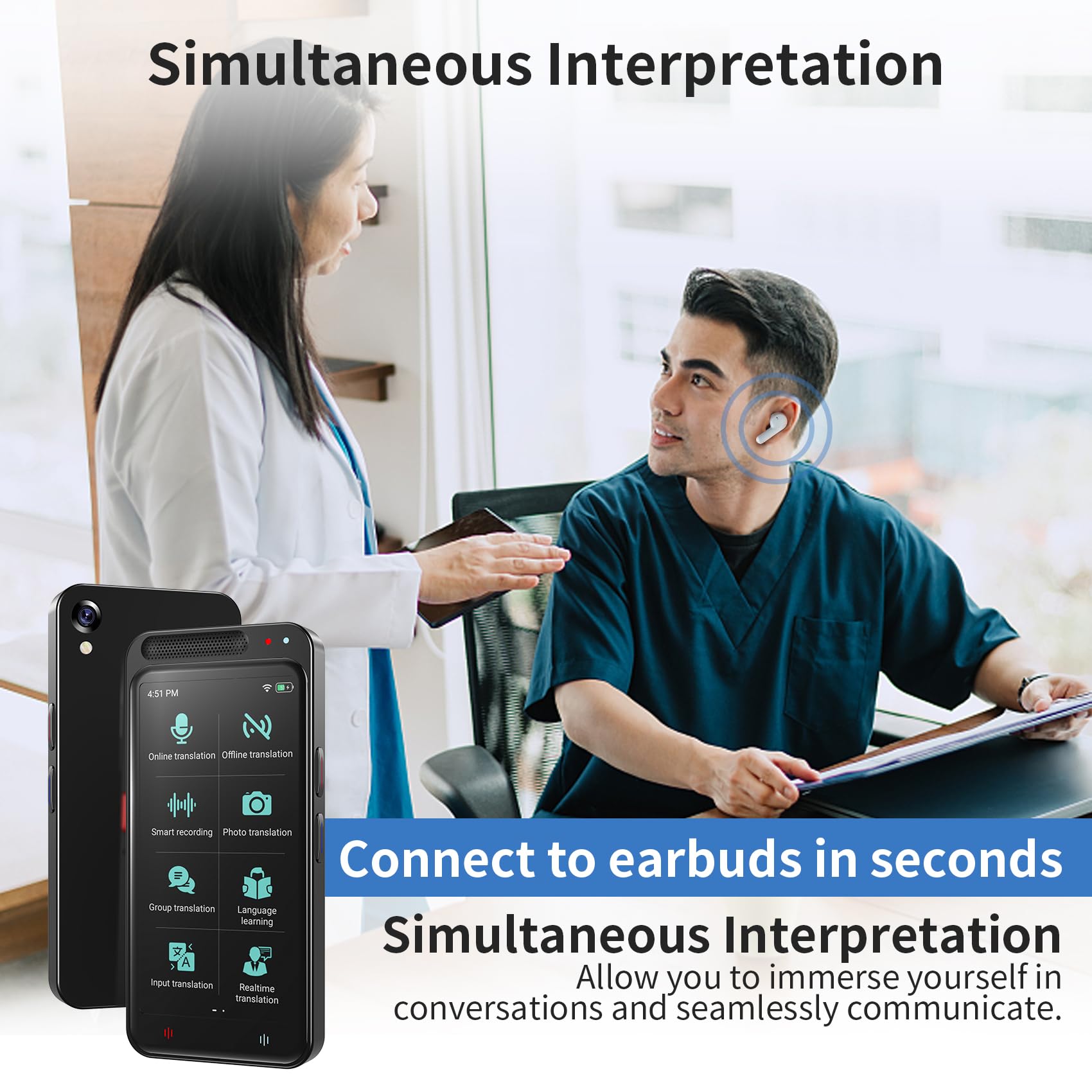 Traduttore Vocale AI 137 Lingue | Con ChatGPT, Traduzione Foto E Hotspot 4G – Schermo 3,7″ IPS, Batteria 1750 MAh