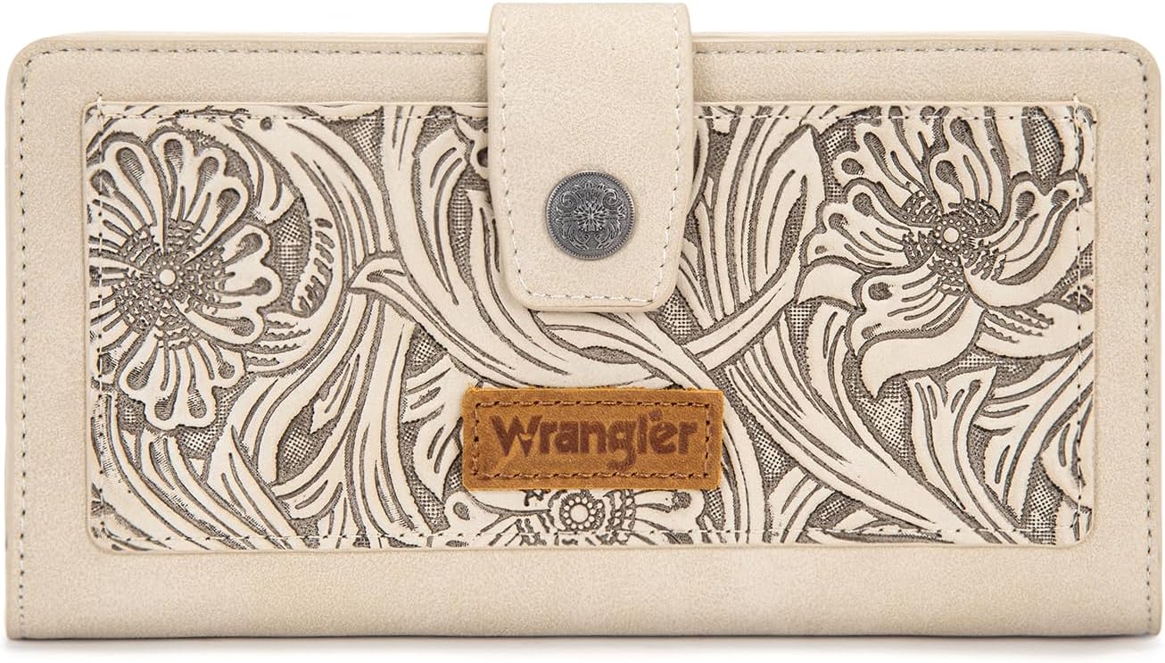 Montana West X Wrangler Women's Wallet Western Tooling Flower Wallets, Card Cases & Money Organizers Large Capacity Biflod Phone Clutch Wallet Ladies Female Credit Card Cash Zipper Wallets