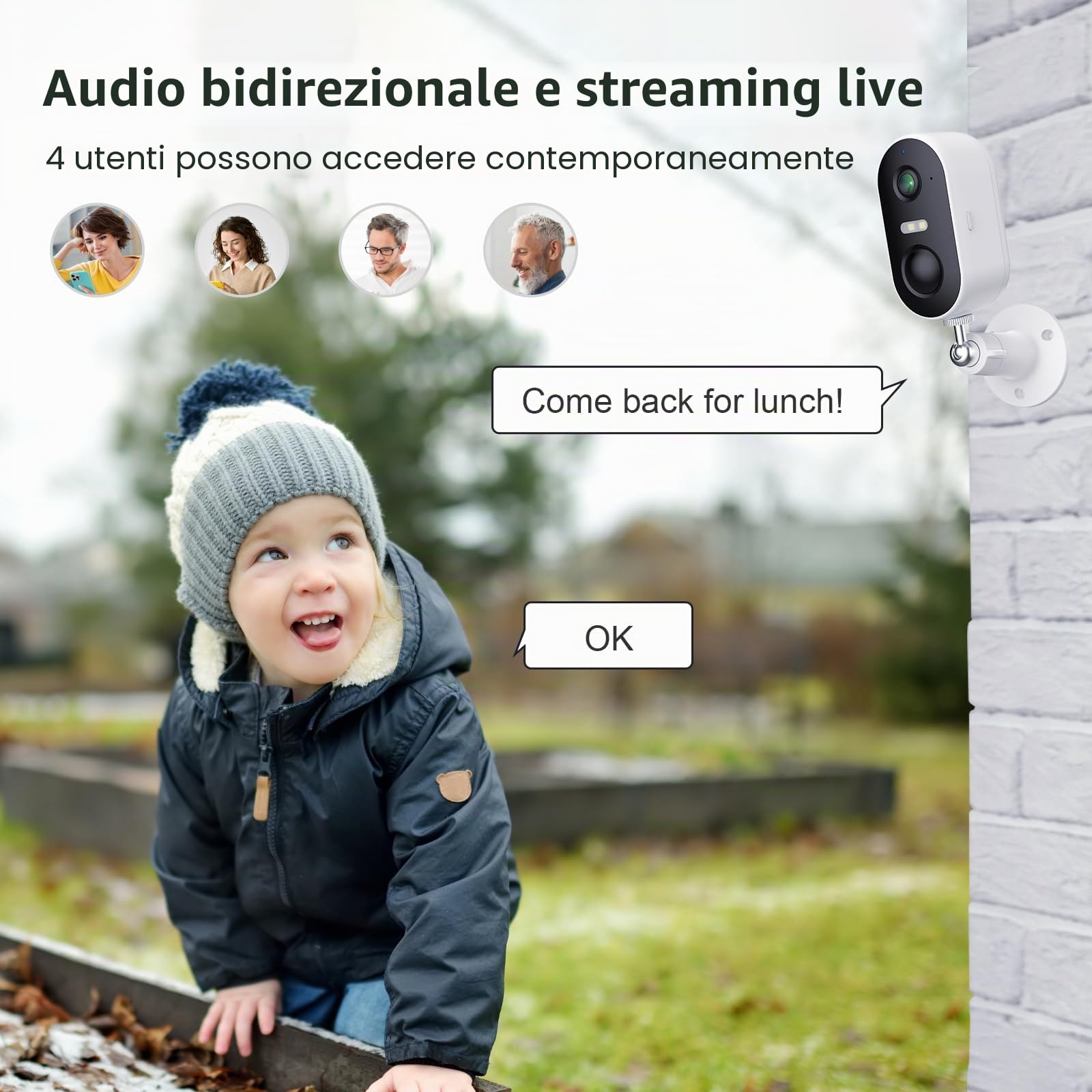 ARENTI 2K/3MP Telecamera Wi-Fi Esterno Senza Fili, Videocamera Sorveglianza Batteria, Visione Notturna, Rilevamento di Suono/Movimento, IP65, Rilevamento Umano PIR, Audio Bidirezionale