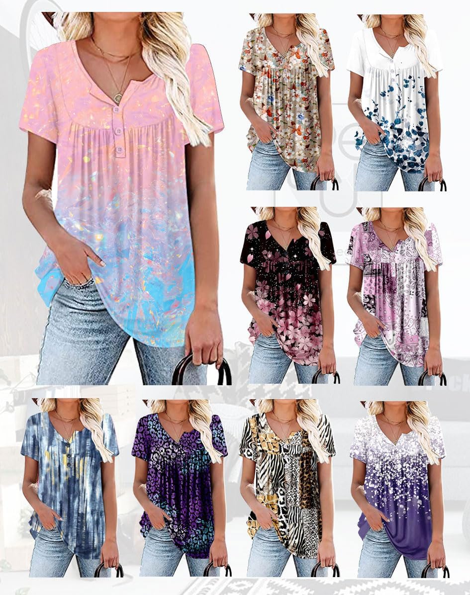 Womens Summer Plus Size Tops Blouses Short Sleeve Shirts Lace Pleated Tunic Tops M-4XL - Image 2