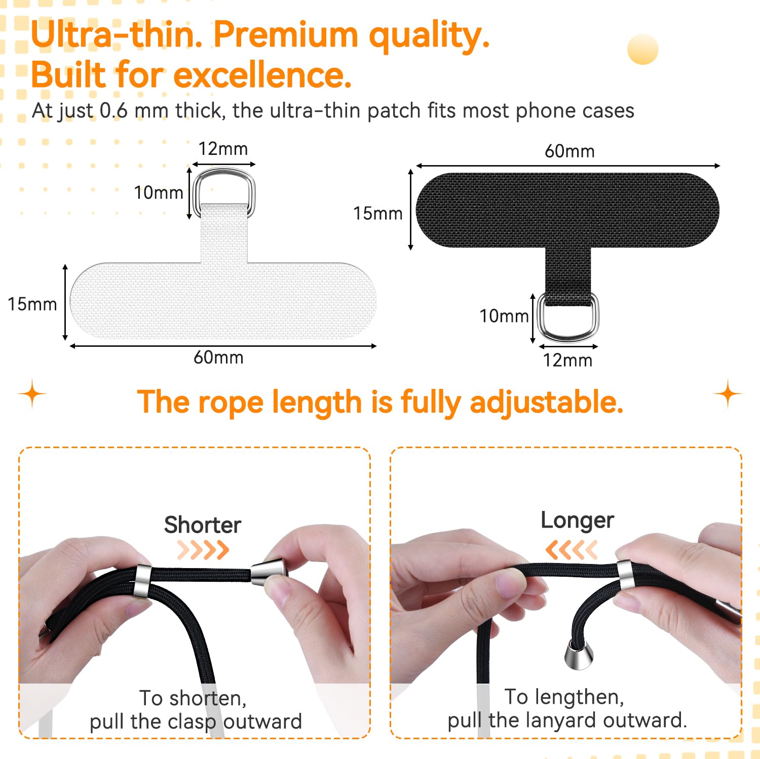 ivoler Handykette Verstellbar Handyband Universal, mit 2 Stück Patch und Robuste Haken mit alle Smartphones zum Aufhängen von kabellosen Kopfhörern, Schlüsseln, Sonnenbrillen usw