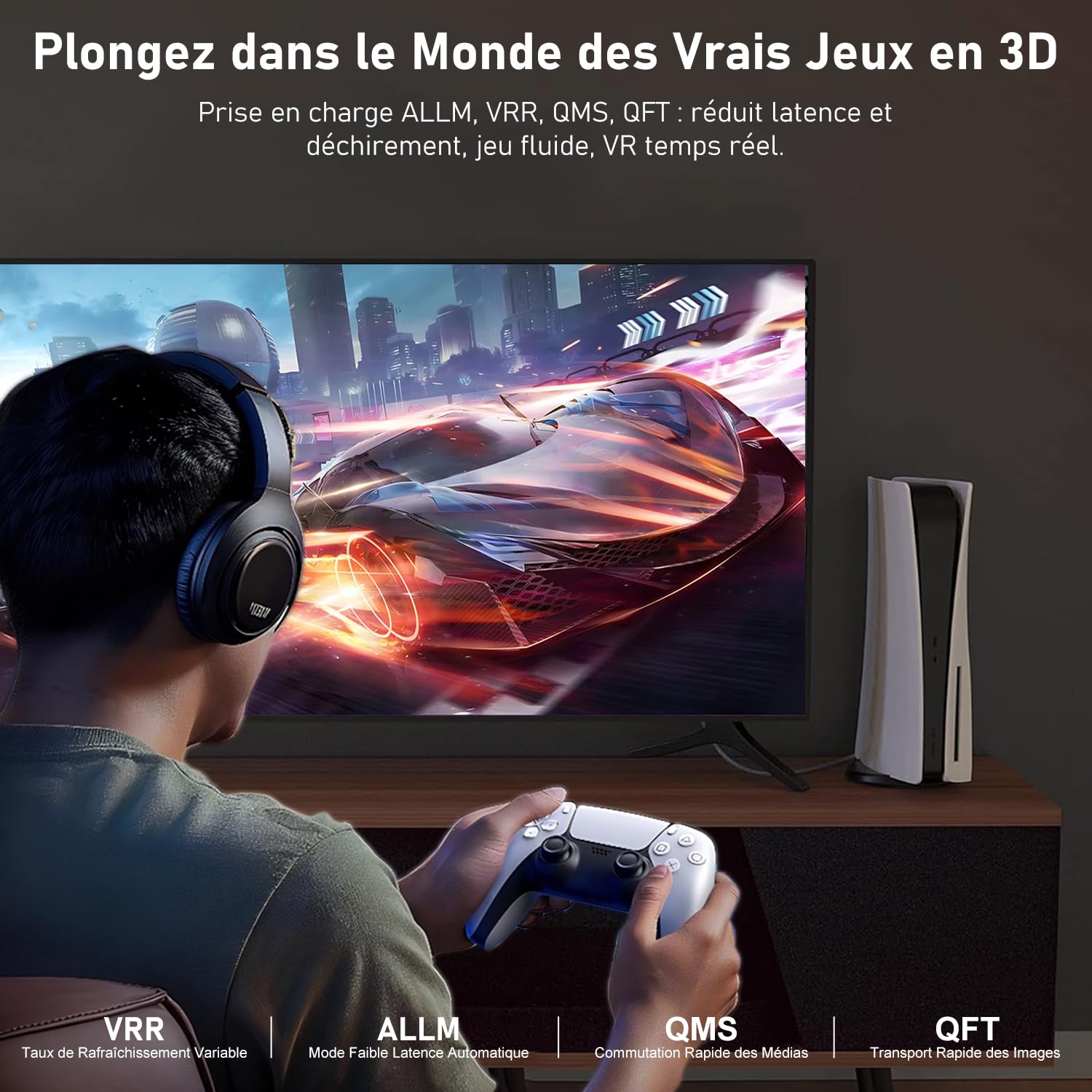 Câble HDMI 2.2 2m – 96Gbps Ultra Rapide Cable HDMI– Supporte 16K 60Hz, 8K 240Hz, 4K 480Hz – eARC, Dolby Vision & Atmos – Idéal pour PS5, Blu-ray, Projecteur, 4K/8K TV