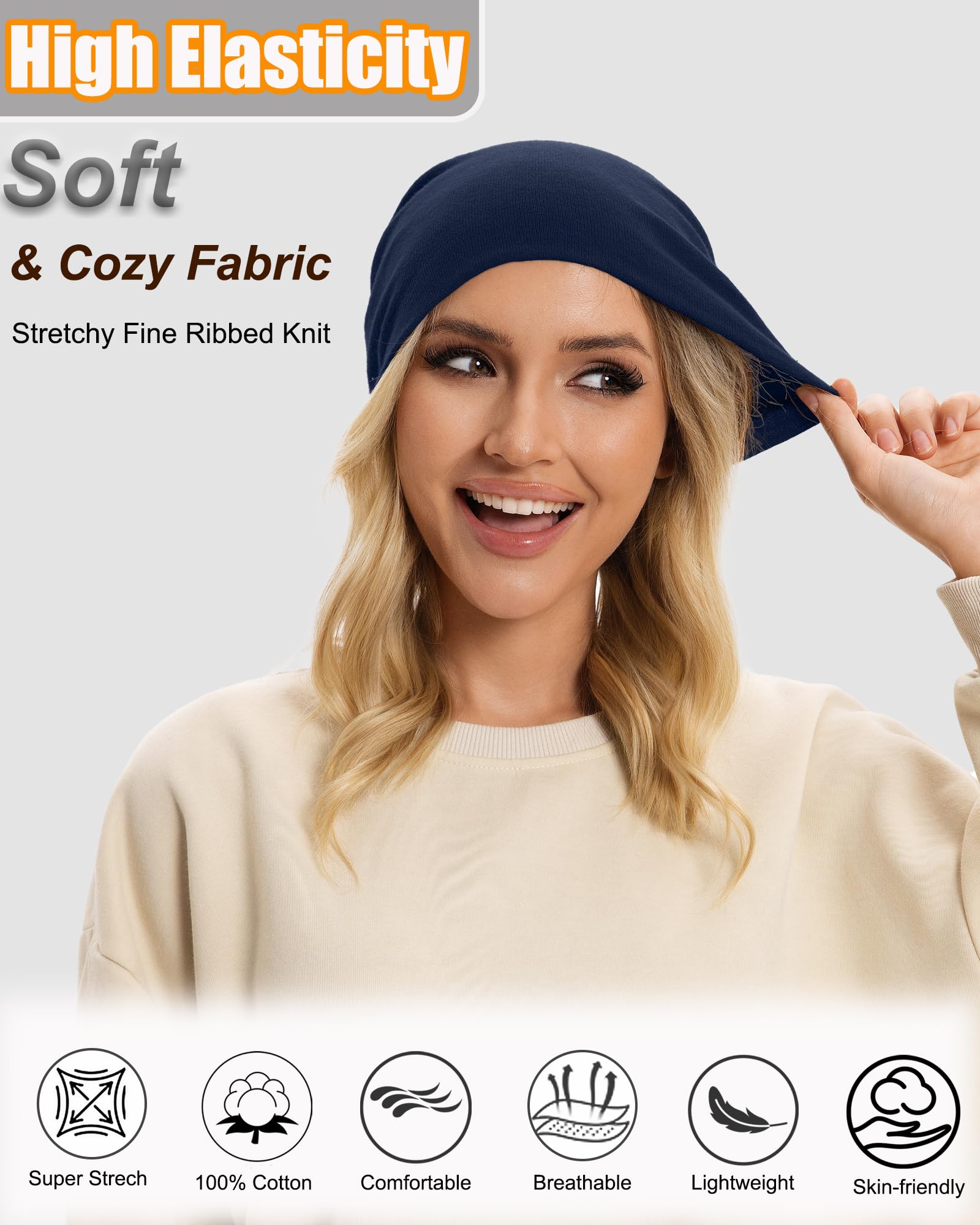 ROYBENS Thin 100% Cotton Beanie for Men Women, Slouchy Beanies Ultra-Soft Cuffed Knit Hat Lightweight Chemo Skull Cap — view 5
