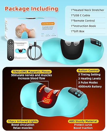 Miniatura 7 de Ensanchador de cuello térmico para aliviar el dolor, dispositivo de tracción cervical de cuello y hombro inalámbrico con 3 niveles de calefacción