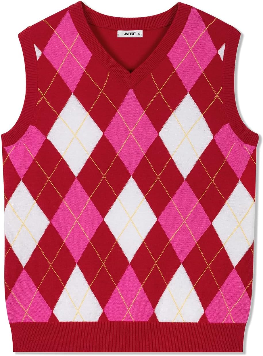 JSTEX Boys Argyle Sweater Vest Cotton V Neck Sleeveless Knit Uniform Vest