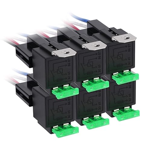 APIELE Relé de 4 pines 12V 40A Relé con fusible de 30 A Relé fusionado DC SPST normalmente abierto 1NO con enchufe de arnés de 14 AWG para motor de
