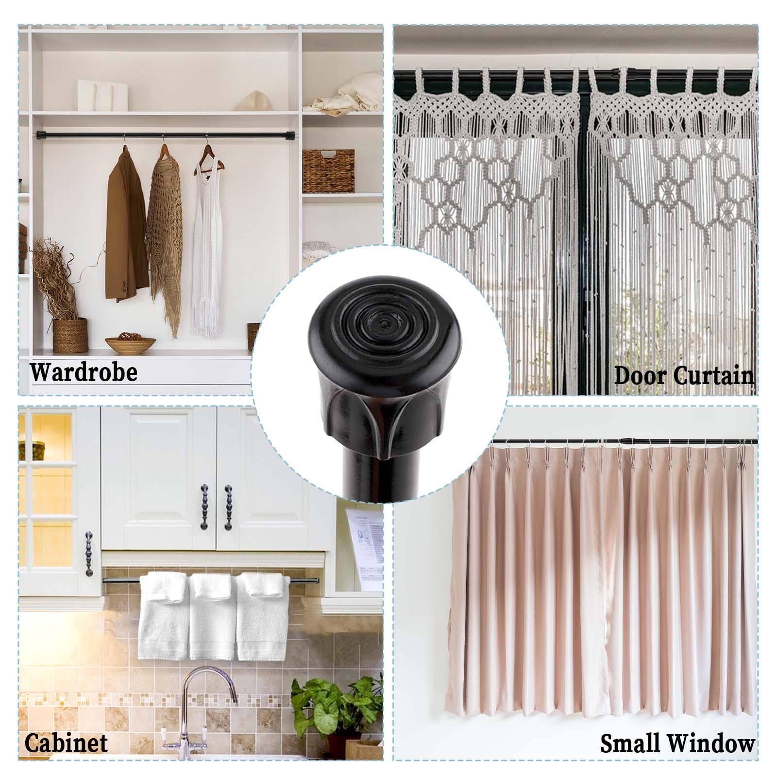 KALIONE 2 Stück Kleine Federspannstange 30 bis 40 CM, Schwarze Spannvorhangstange Ohne Bohren, Verstellbare Federvorhangstange für Garderobenstangen, Fenster, Schrank, Bücherregal