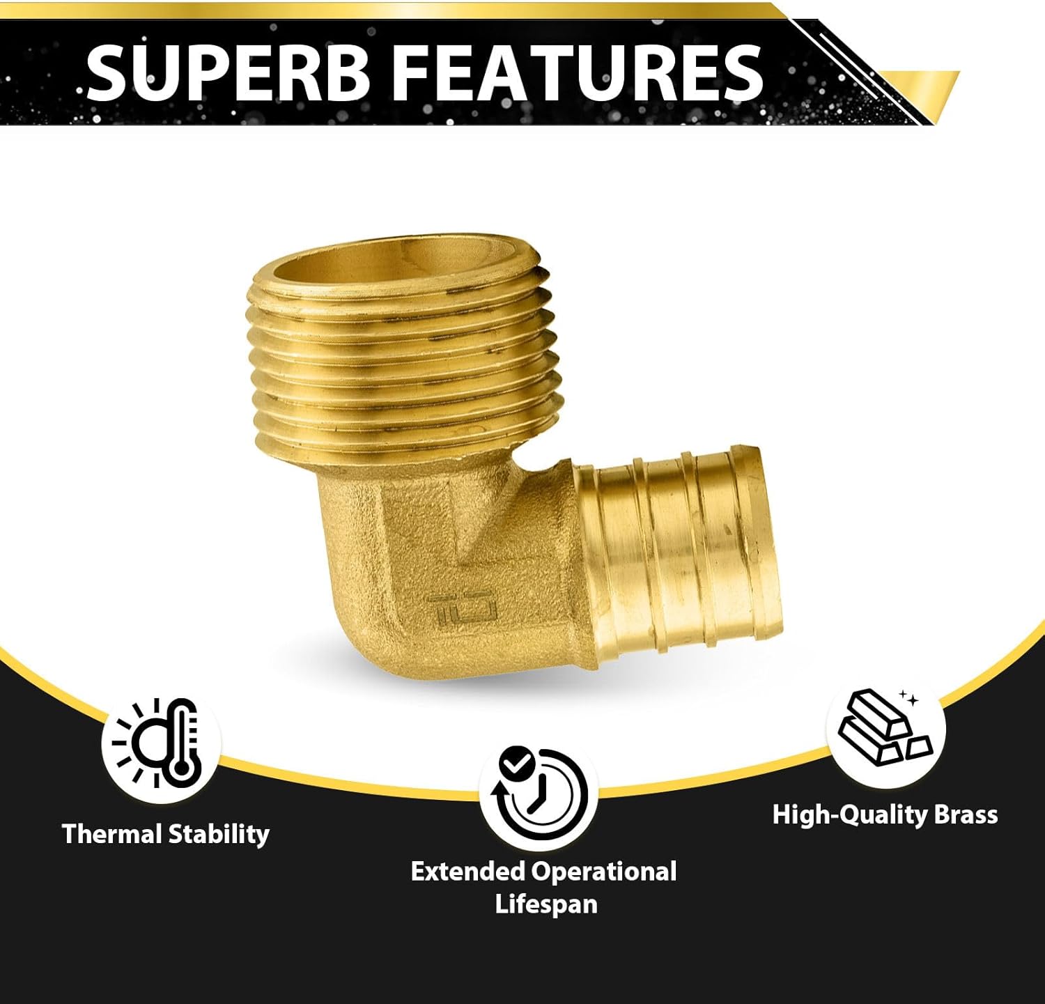 Pack Of 10 Foskan Brass PEX Fittings, 3/4" PEX to 3/4" NPT Threaded Male Elbow, Barb Crimp Fittings for Plumbing Systems