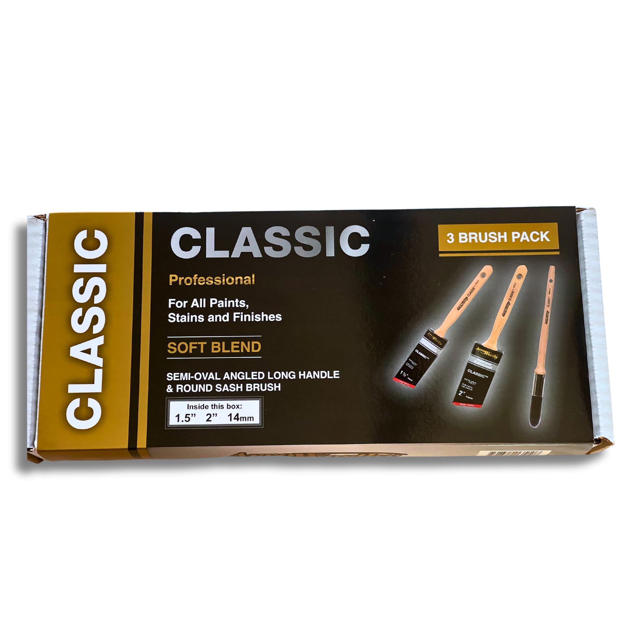 Gripper Cloth White Arroworthy Box Brush Set, 1 X 1.5" Angled, 1 X 2" Angled Long Handle, 1 X 14Mm Sash Round