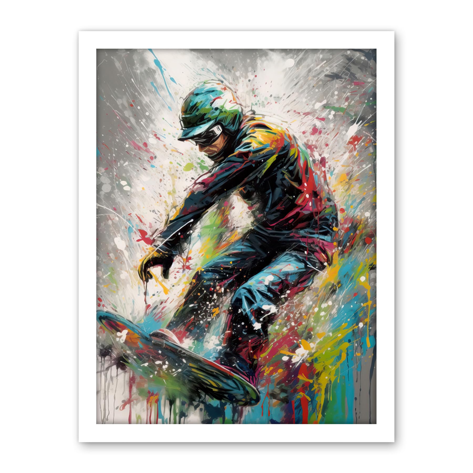 Artery8 Snowboarding Extreme Sport Athlete Paint Splat Artwork Framed Wall Art Print 18X24 Inch