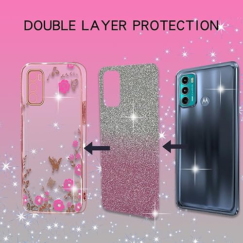 Miniatura 7 de shengyue Funda para Motorola Moto G60G40, mariposa suave Tup Glitter, diseñada para mujeres, funda de teléfono Moto G60G40 (oro rosa)