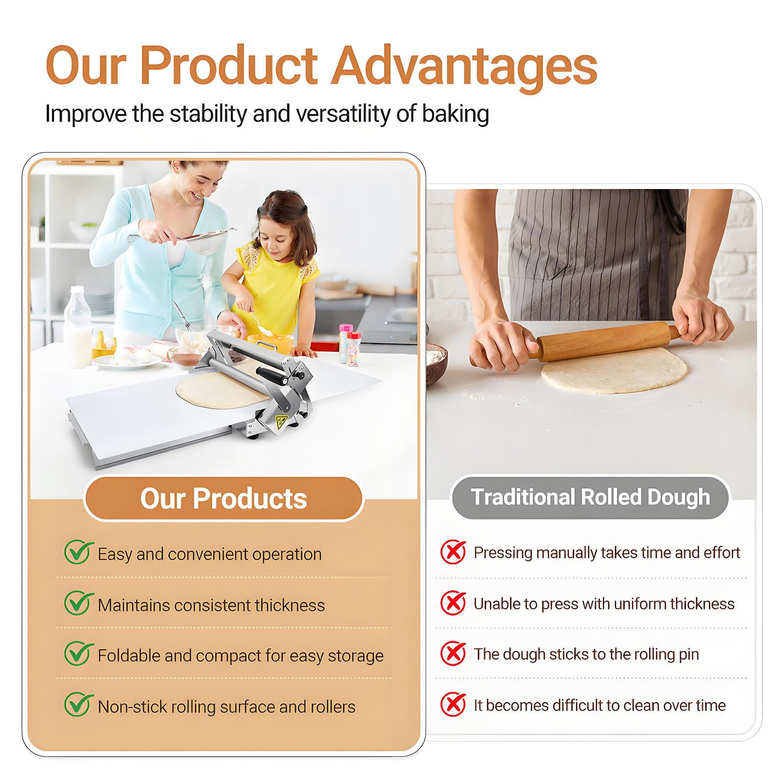 Máquina laminadora de masa plegable manual de acero inoxidable con 55 grosores ajustables para fondant y equipos de panadería