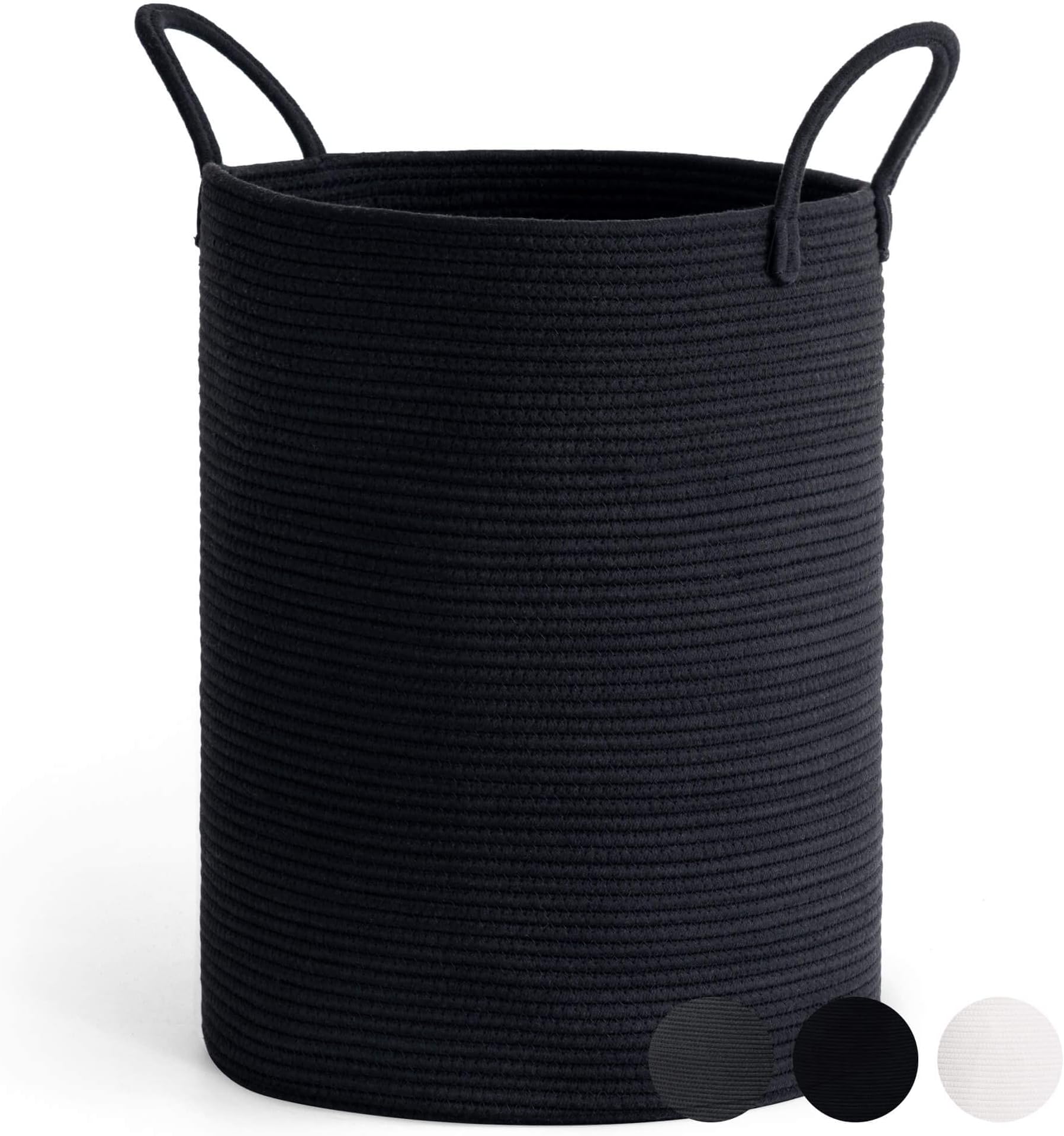 Goodpick Black Woven Rope Laundry Basket, Tall Modern Laundry Hamper for Clothes, Blankets, Toys, Towels, Pillows, Laundry Bin for Living Room, Bedroom, Entryway, 15 x 20 inches, 58L