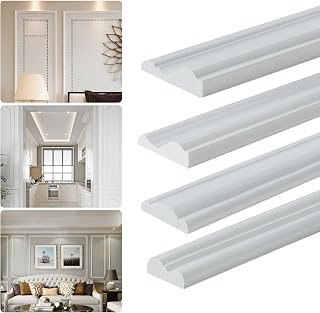 Peel and Stick Glossy Wall Trim Panels - Flexible Self-Adhesive Chair Rail Molding, White 10ft x 1.3in for Easy Home Decor