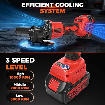 Cordless Angle Grinder 4-1/2 to 5, Battery Angle Grinder | 2X 5.0Ah 21V Battery, 10000RPM Brushless Motor, with 6 Discs, Wheel Guard and Charger, for Cutting, Grinding, Polishing