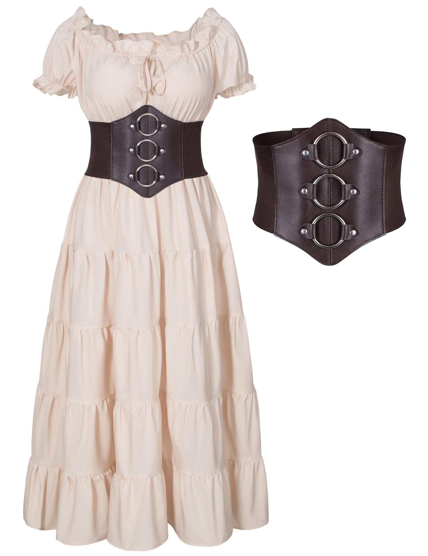 WannseeElegant Renaissance Medieval Costume Pirate Cosplay Dress Corset Waist Belt Set