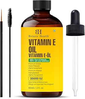 Botanic Hearth Vitamin E Oil (Glass Bottle 2 Fl Oz) | 100% Pure and Natural Oil for Growth of Nails, Hair, Eyebrows & Eyelashes | 35,000 Iu | Hair & Body Oil with Eyebrow & Eyelash Brush