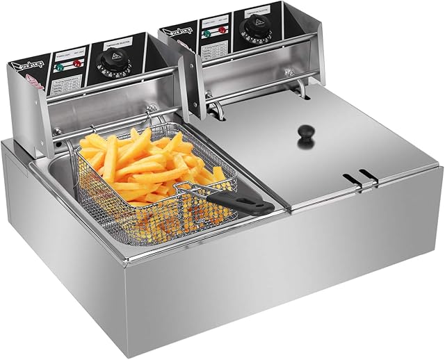 Karlhome 12L Deep Fat Fryer, 12.7QT Electric Deep Fryer w/Non-Slip Easy Clean Adjustable Temperature Control Stainless Steel Fryer with Basket & Lid, 220V 5000W