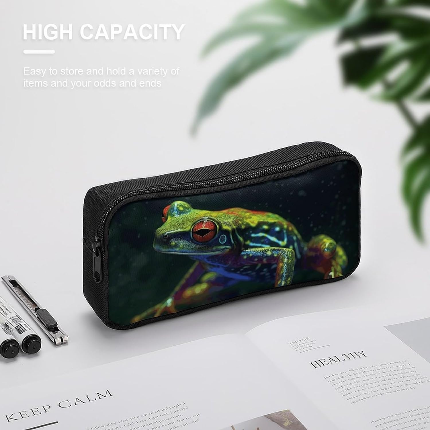 Lightweight Tree Frog Pen Pouch with Metal Zipper image 4