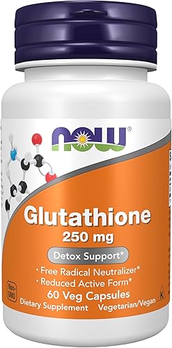NOW Suplementos alimenticios, glutatión 250 mg, soporte de desintoxicación*, neutralizador de radicales libres*, 60 cápsulas vegetales