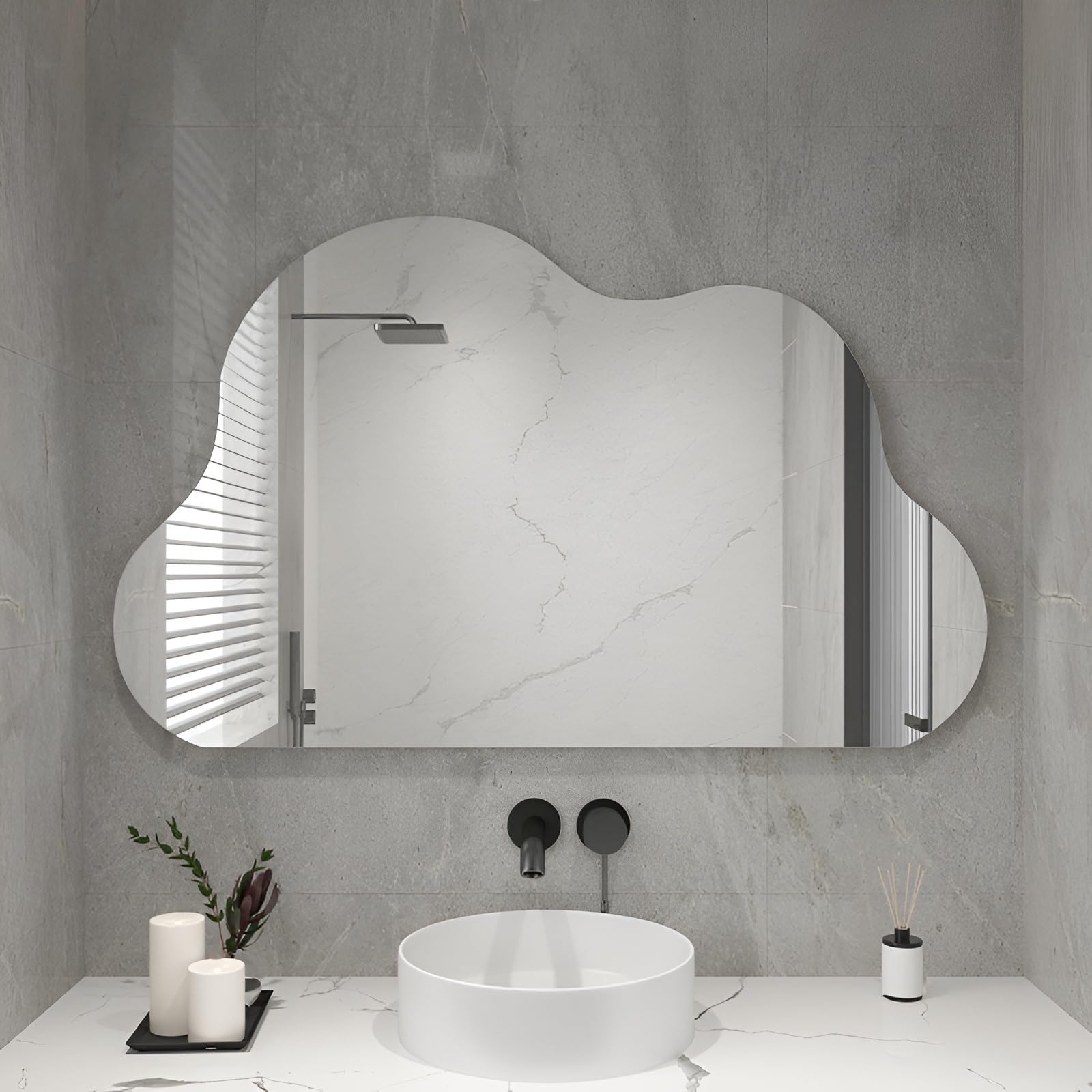 FGXHHS Irregular Vanity Wall Mirror - Cloud Shape Frameless Decorative Bathroom For Bedroom Living Room Entryway(60x80cm/23.6x31.5in)