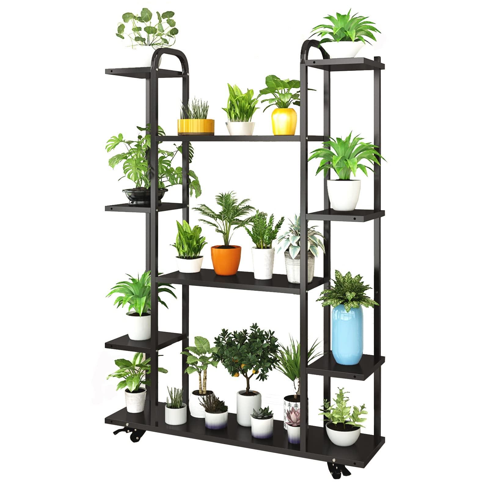 SnamicE Plant standPlant Stand with Wheels | Plant Shelves for Indoor and Outdoor use | Tiered Plant Shelf for Multiple Plants | Metal Plant Holder Multi-Tier Flower Pot Flower St,
