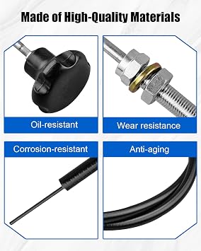 OCHIKI 15Ft PTO Control Cable with 2 Inches Black Knob, Dump Truck Push Pull Cable Replace 55199, Durable and Wear Resistant