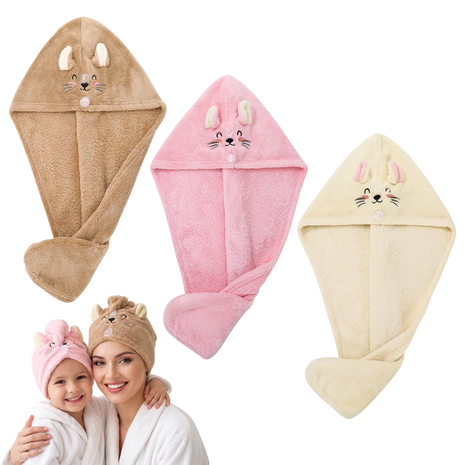 3 Pack Microfiber Hair Towel Wrap for Kids, Hair Drying Turbans