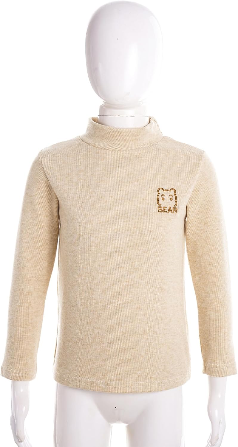TiaoBug Boys Girls Turtleneck Warm Long Sleeve Thermal Underwear Tops Bear Embroidery T-Shirts Base Layer Undershirts
