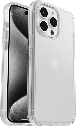 OtterBox Funda Symmetry Clear Series para iPhone 15 Pro MAX (solamente), transparente, ultra suave, compatible con carga inalámbrica, bordes