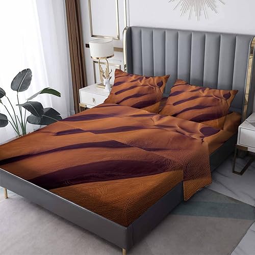 The Mountains Sheets - Juego de sábanas y fundas de almohada de 4 piezas con patrón de paisaje de la naturaleza del desierto, sábana bajera de The Mountains Sheets - Juego de sábanas y fundas de almohada de 4 piezas con patrón de paisaje de la naturaleza del desierto, sábana bajera de