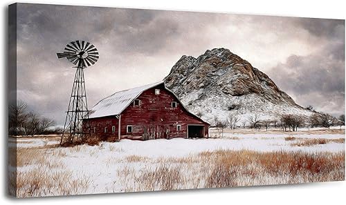 Miniatura 1 de 30"x 60" Canvas Wall Art Christmas Trees Winter Christmas Landscape Rustic Barn Vintage Framed Pictures Painting Prints Large Wall Art for Living