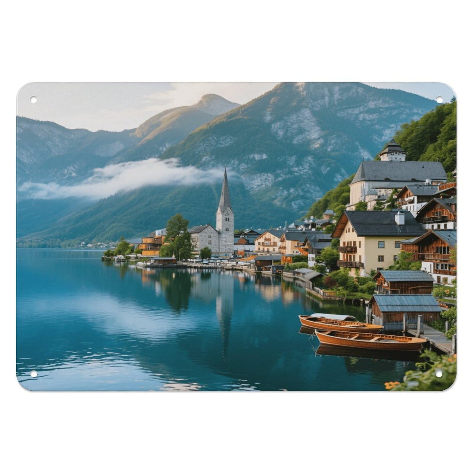 Fekiloot Style Hallstatt Lakeside Town Wall Decor Iron Painting Metal Sign