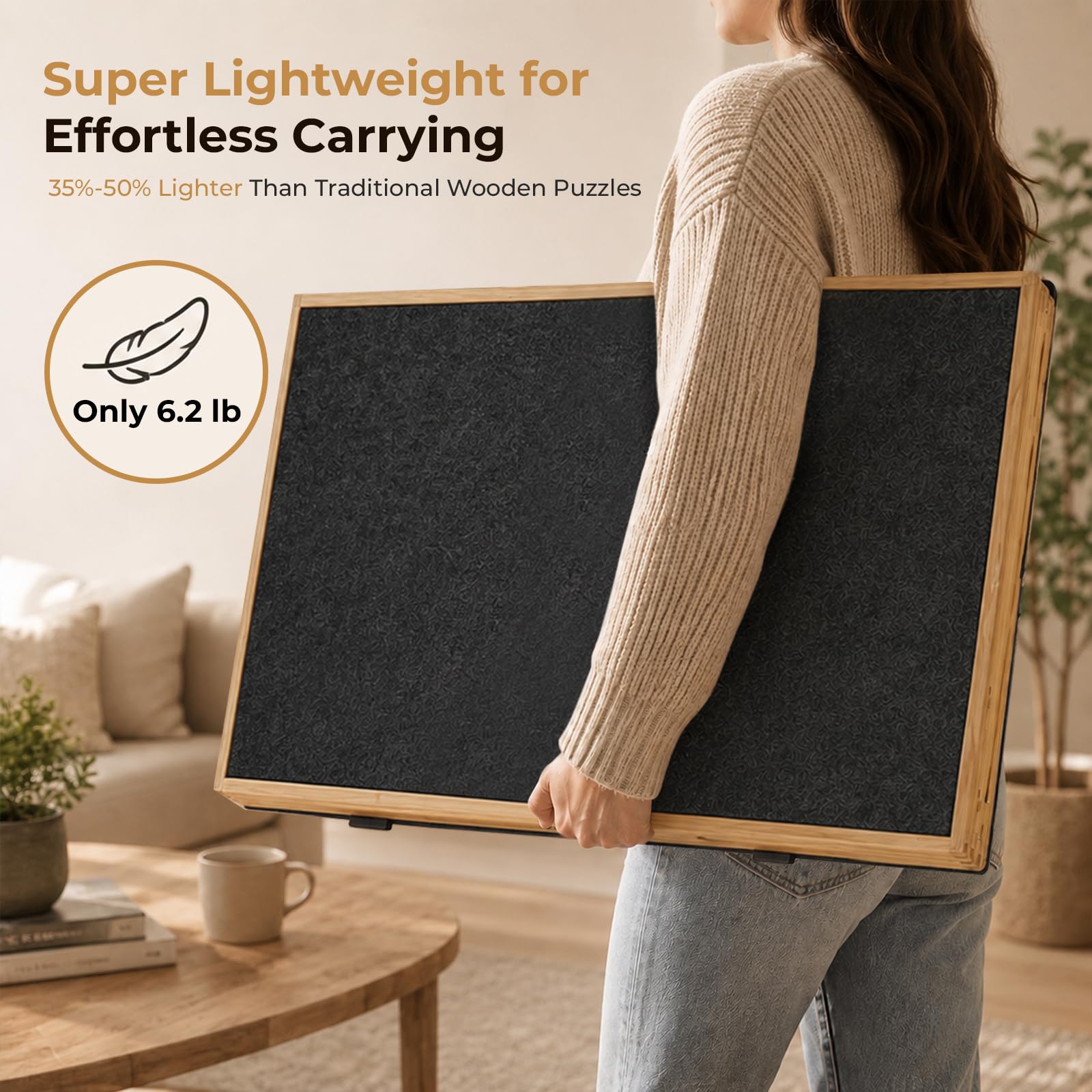 Puzzle portatile in legno e feltro, 1000 pezzi, con 3 cassetti (nero) | Tavolo puzzle con copertura protettiva in feltro, puzzle con 3 angoli di inclinazione, il regalo perfetto per adulti