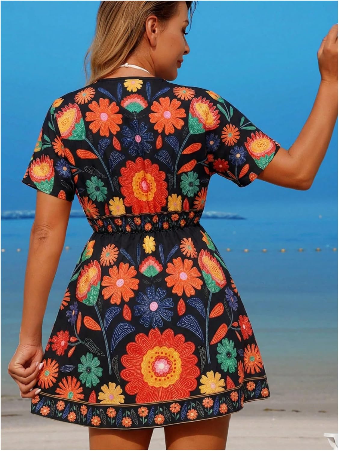 GORGLITTER Women's Floral Tropical Sun Dress Boho Swimsuit Coverup Bikini Bathing Suit Beach Cover Ups Resort Outfits
