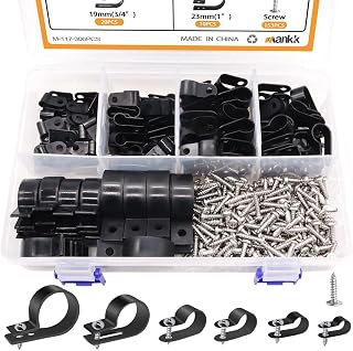 mankk 306PCS R-Type Cable Clips Assortment Kit - 6 Sizes Nylon Wire Clips with Stainless Screws for Easy Cable Management
