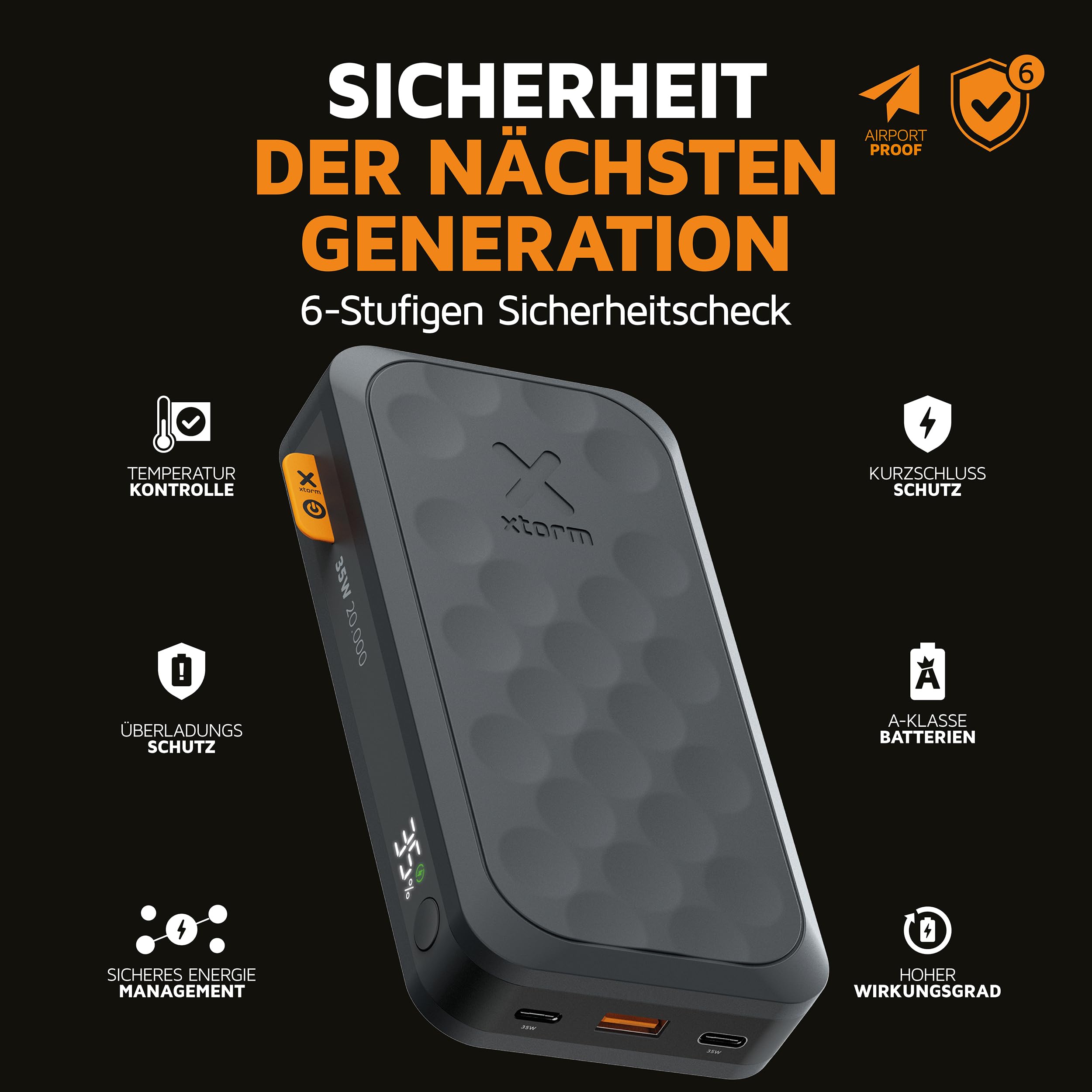 Xtorm 67W Fuel Serie 5 Powerbank 45.000mAh, LED-Anzeige, 2 x USB-C / 1 x USB-A, 100% GRS Material, Sicherheitsfunktionen, Geeignet für Samsung und iPhone, Schwarz