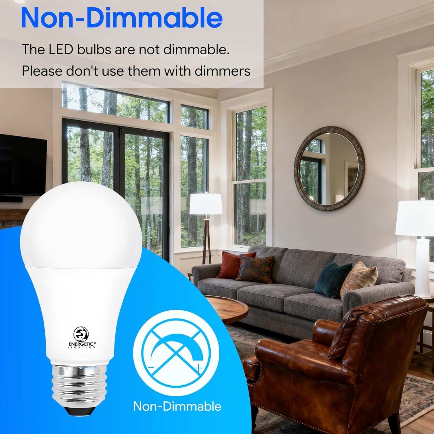 Energetic 100W Equivalent, A19 LED Light Bulb, Daylight 5000K, E26 Base, Non-Dimmable, 1600 Lumens, ETL Listed, 4-Pack