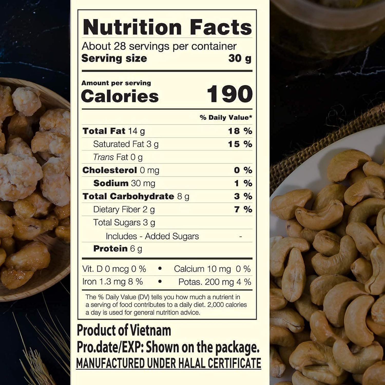 LAFOOCO Organic Dried Salted Cashews, No Oil, 100% Natural, Healthy, Vegan Snacks, Great Gift, Resealable Jar, Halal, BRCGS, 30 oz