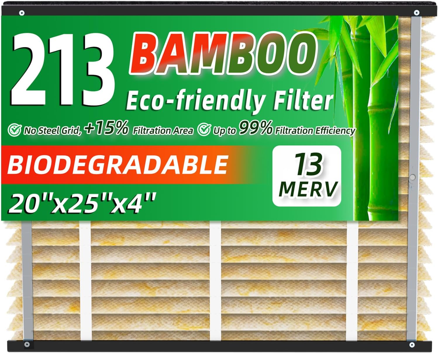 213 Biodegradable Bamboo Air Filter Replacement MERV 13 Fit for AprilAire Models 1210, 1620, 2216, 2210, 3210, 4200, 20x25x4 Furnace Filter, 213 Whole House Air Purifiers Replacement Filter - 1 Pack