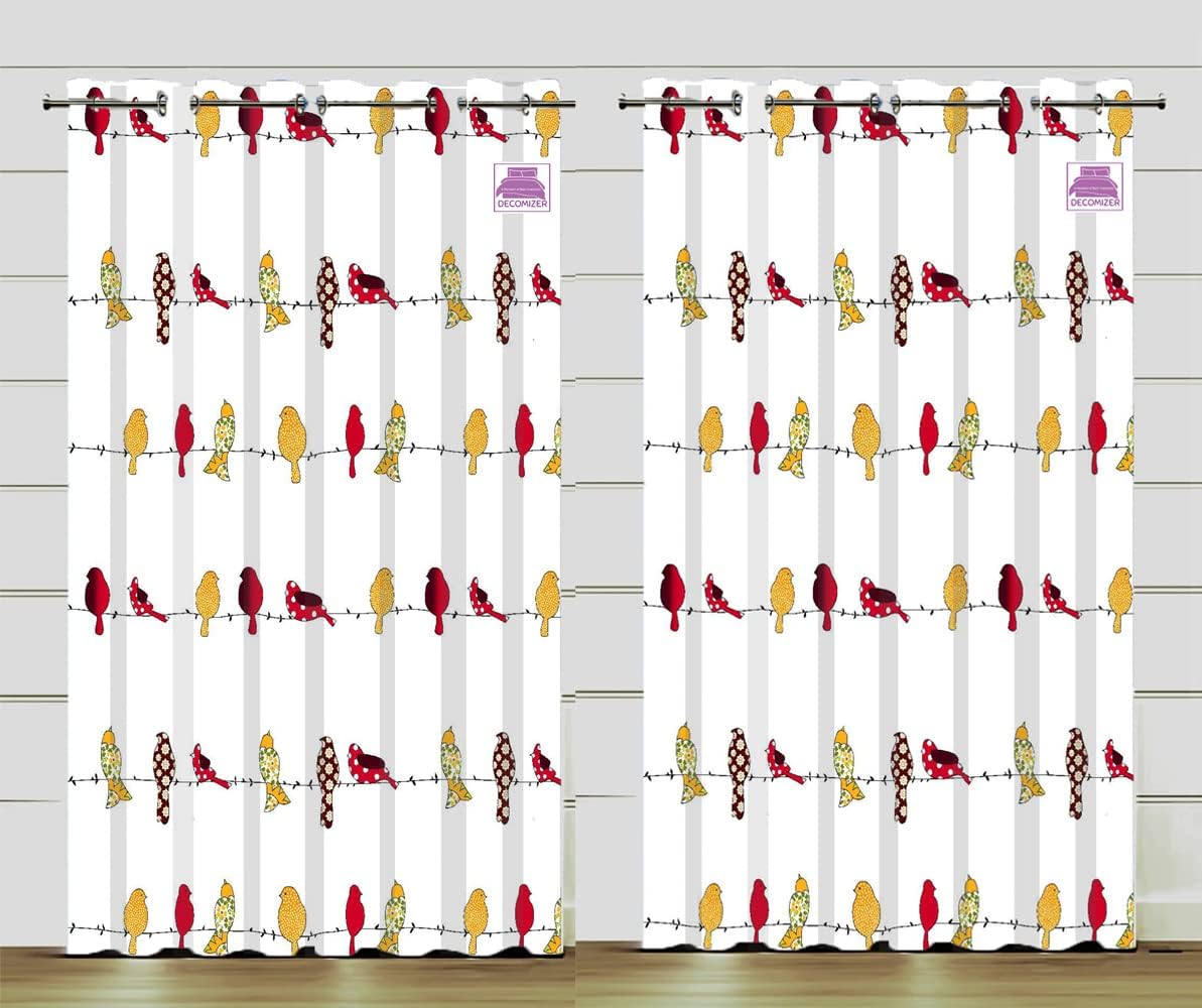 DECOMIZER Birds Printed Kids Curtains for Kids Room, Nursery, Bedroom Playroom (2 Panels, 4x7 Feet) Cute Curtain for Kids Room, Kids Curtain, Printed Curtain, Door Curtain