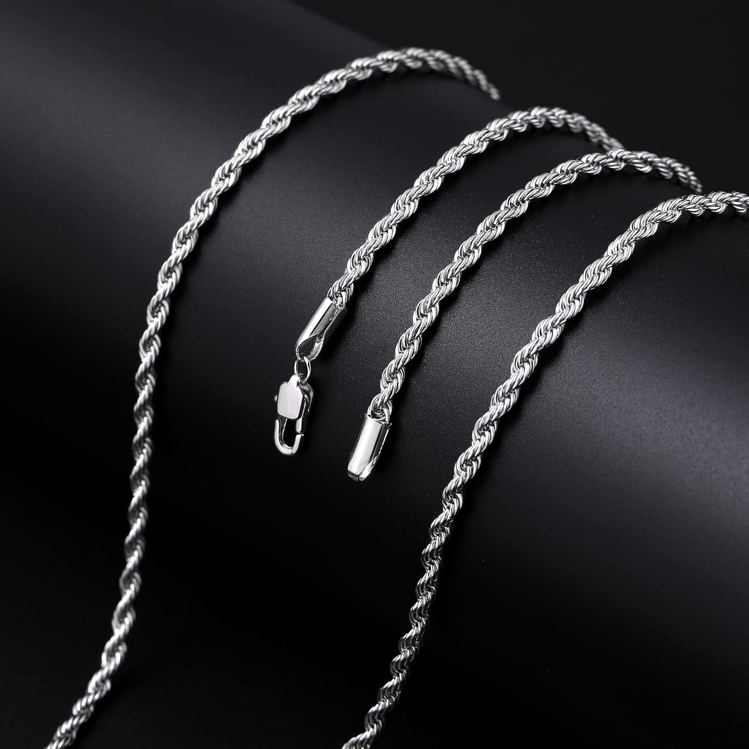 Fiusem 3mm Rope Chain Necklace for Men, Silver Tone Mens Chain Necklace, Stainless Steel Necklace Chain for Men Women, Jewelry Gift - Image 9