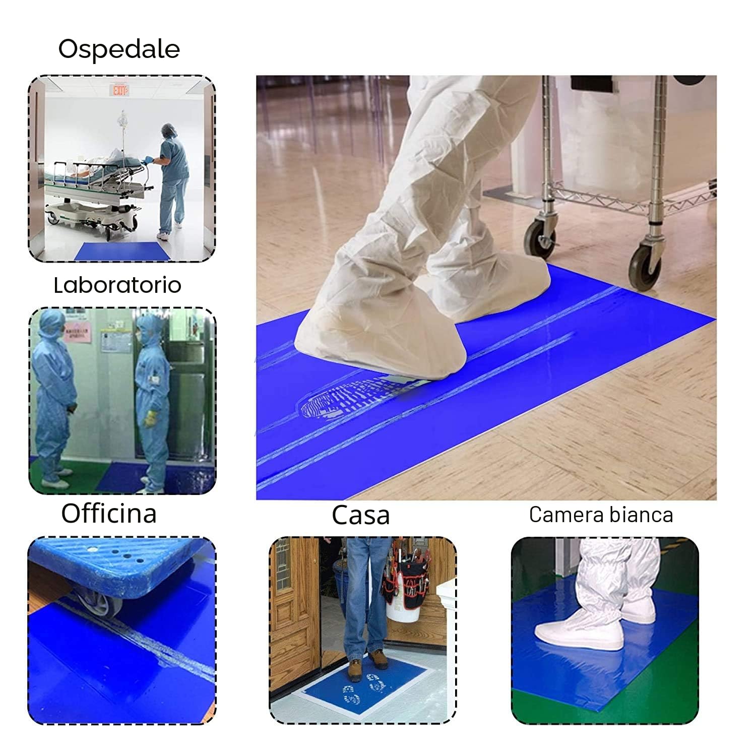 CCJH-30 Strati Tappeto Decontaminante Antibatterico per Scarpe Staccabile Rimovibili PVC Appiccicoso Adesivo Pavimento Tappetini Blu (45 * 90cm)