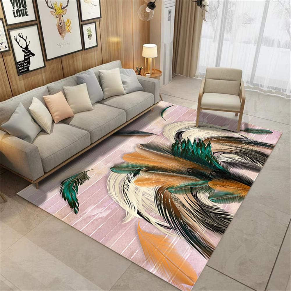 Outdoor-QJ Alfombra Salón Moderna Grande,Lavables Suave Antideslizante Diseño Fácil de Limpiar,Pluma Verde marrón Rosa,Utilizado para Dormitorio,Comedor,Habitación Infantil 200 * 300CM
