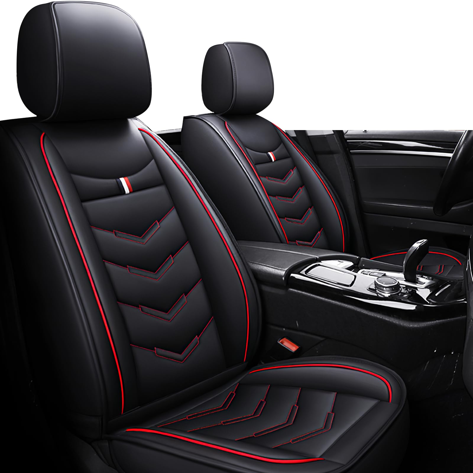 Car Seat Covers Fit for KIA Soul 2010-2025, Leather Seat Covers for Car, Waterproof Non-Slip Durable Car Seat Protector(2 Seats,Black Red)